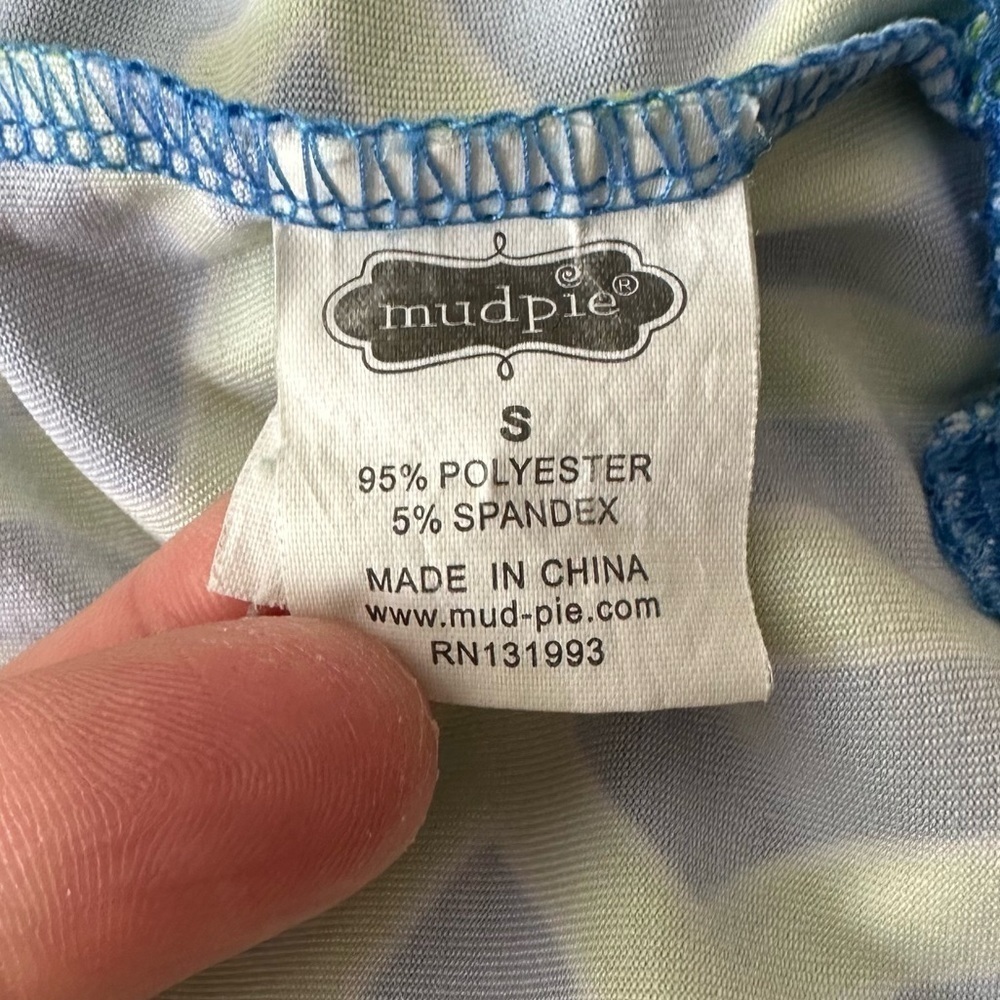 Mud Pie Green & Blue Geometric Natalie Bow Tie Mini Dress Women’s Size Small - Picture 9 of 10